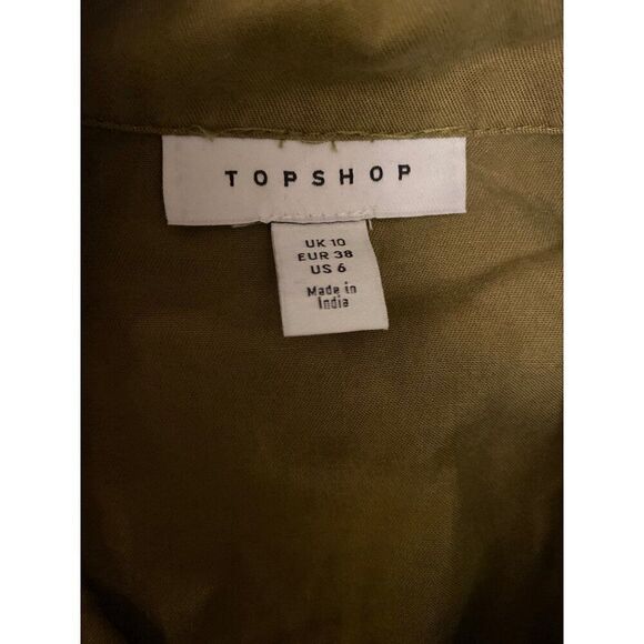 Topshop Women's Olive Green cropped Button-Up Tie-Front collared Shirt Size US 6 - Picture 4 of 8